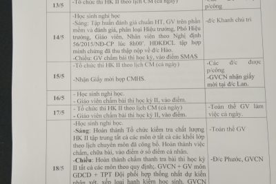 Lịch làm việc từ ngày 11/5/2019 đến 05/6/2019 (dự kiến tổng kết ngày 25/5/2019)